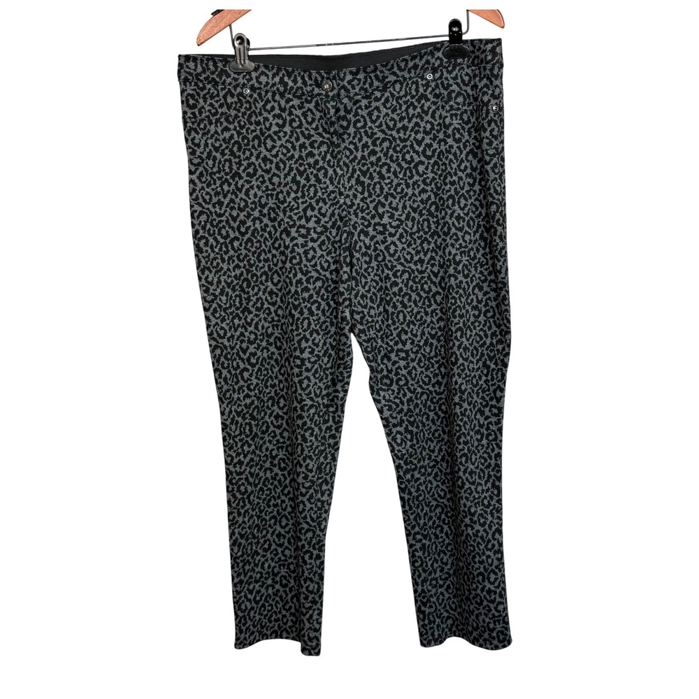 Chico's Leopard Print‎ Pull On Pants Womens 3 XL Grey Black Stretch 17211746